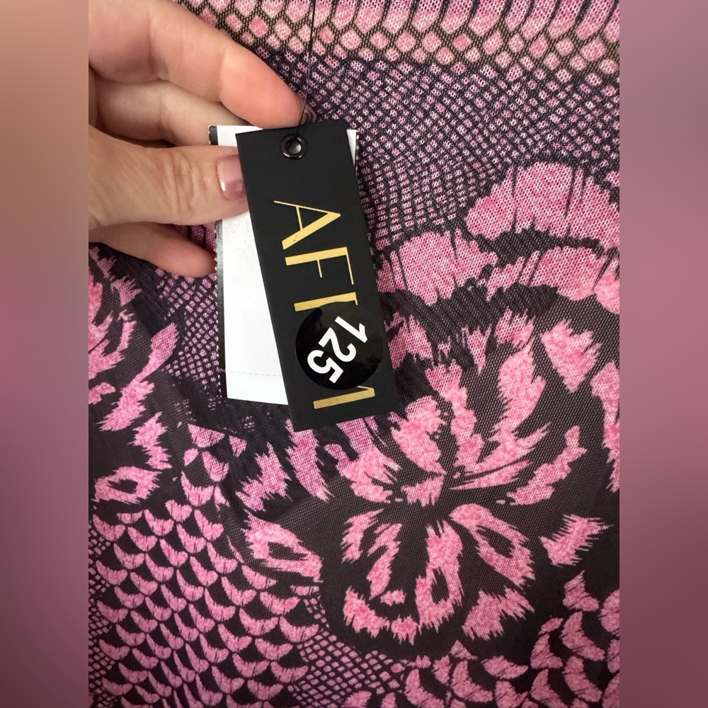🖤💖 AFRM NWT Pink Black Mesh Turtleneck Bodycon Midi Dress Statement Print M - Picture 7 of 8